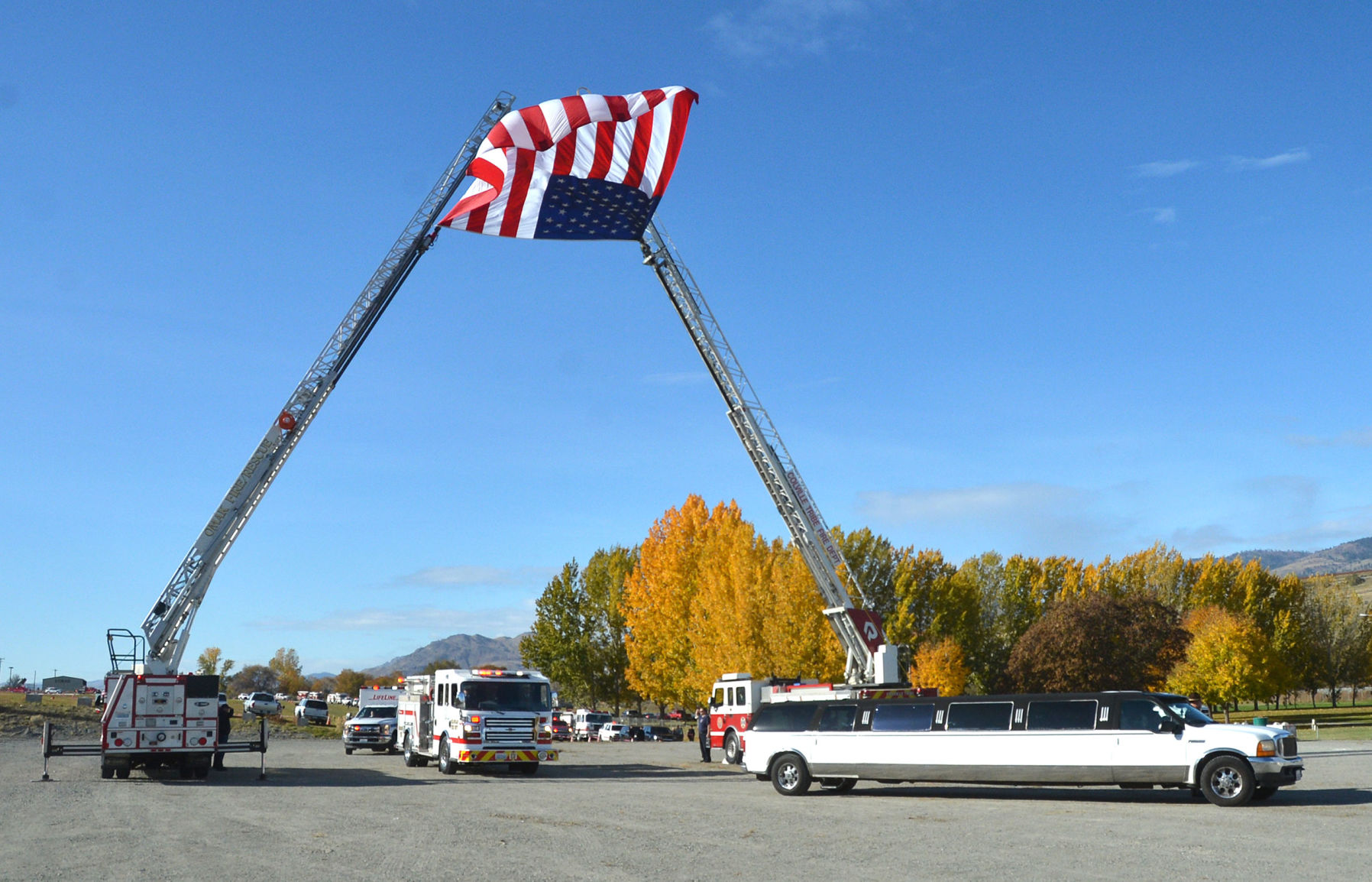 Limousine carrying family, Christian Johnson arrives at the AgriPlex in Okanogan